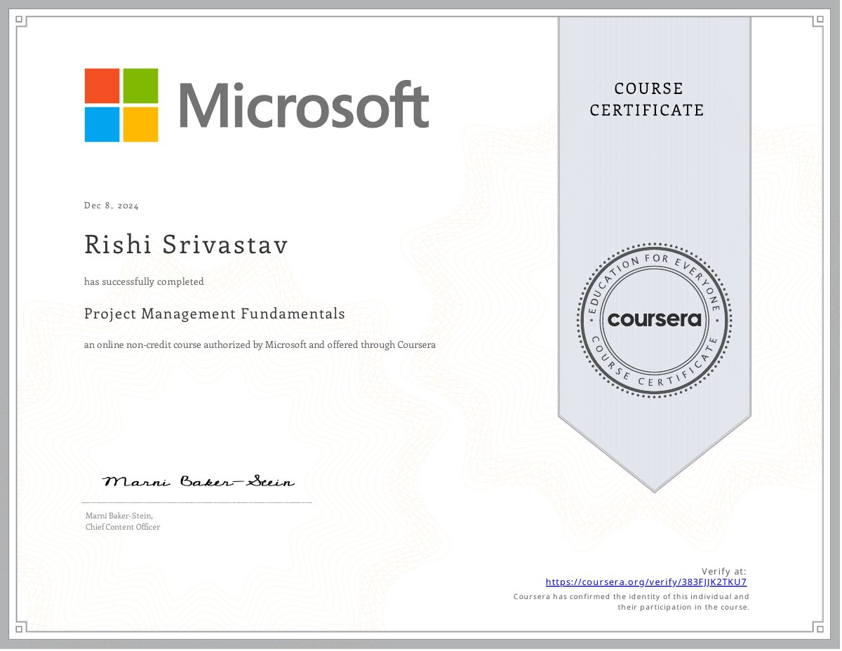 Project Management Fundamentals certificate from Microsoft